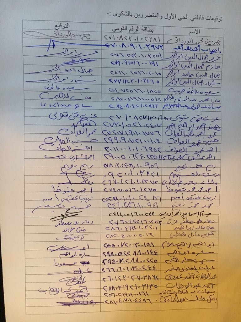 توقيعات لأصحاب الشكوى بمدينة الشروق