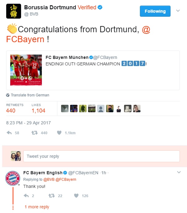 تهنئة بروسيا دورتموند لبايرن ميونخ