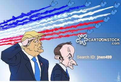 ترامب يلقى التحية لماكرون فى رسمة كاريكاتيرية