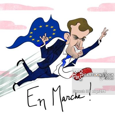 كاريكاتير يظهر ماكرون وهو يحمل علم الاتحاد الأوروبى