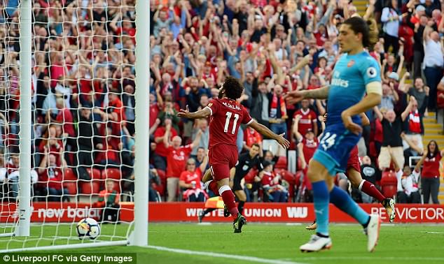 محمد صلاح يحتفل بهدفه فى أرسنال محمد صلاح يحتفل بهدفه فى أرسنال