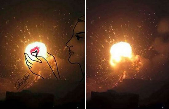 الفنانة اليمنية سبأ غلاس تحول أدخنة الغارات الجوية للوحة فنية -اليوم السابع -10 -2015