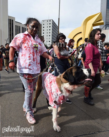 امرأة تشارك مع كلبها فى احتفالات العاصمة المكسيكية  -اليوم السابع -10 -2015