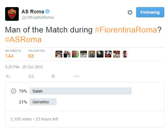 صلاح يحصل على لقب أفضل لاعب فى مباراة روما وفيورنتينا -اليوم السابع -10 -2015