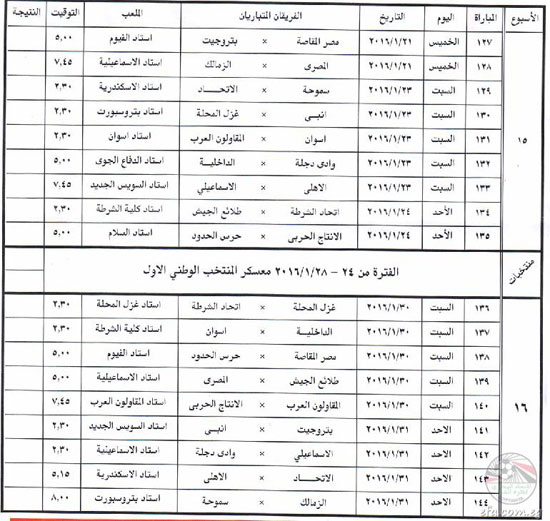 ننشر جدول الدور الأول للدورى الممتاز 2015 2016 اليوم السابع