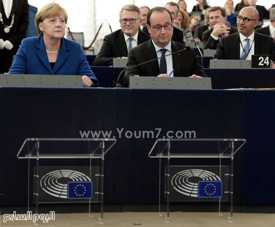 المستشارة الألمانية بجانب الرئيس الفرنسى -اليوم السابع -10 -2015