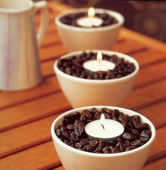 قطعة ديكور من حبوب القهوة مع فنجان وشمع -اليوم السابع -11 -2015