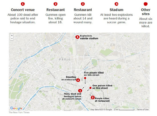 خريطة تفاعلية لأماكن الحدث الفرنسى  -اليوم السابع -11 -2015