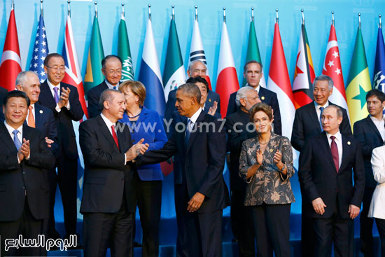 بوتين وديلما روسيف يظهران بجانب باقى أعضاء قمة الـ20. -اليوم السابع -11 -2015