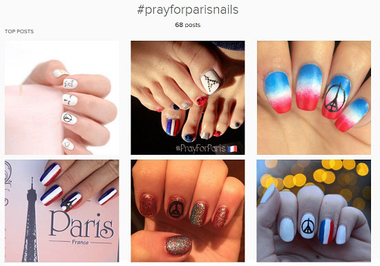 جانب من مشاركات النساء فى هاشتاج prayforparisnails -اليوم السابع -11 -2015