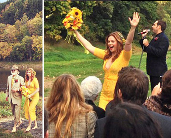 الممثلة الأمريكية أمبير تامبلين ارتدت فستاناً باللون الأصفر المبهج فى حفل زفافها عام 2012. -اليوم السابع -11 -2015