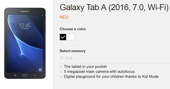 ظهر تابلت Galaxy Tab A 2016 على الموقع الرسمى لشركة سامسونج، وهو ما يعنى أن الشركة أتاحته رسميا فى النهاية، حيث يعد هذا اللوحى الذى يأتى بشاشة 7 بوصة (4)