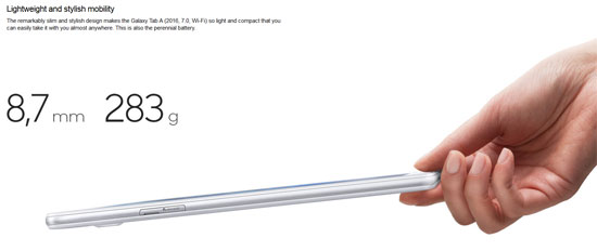 ظهر تابلت Galaxy Tab A 2016 على الموقع الرسمى لشركة سامسونج، وهو ما يعنى أن الشركة أتاحته رسميا فى النهاية، حيث يعد هذا اللوحى الذى يأتى بشاشة 7 بوصة (6)