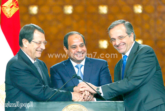 السيسى ورئيس قبرص ورئيس وزراء اليونان السابق -اليوم السابع -4 -2015