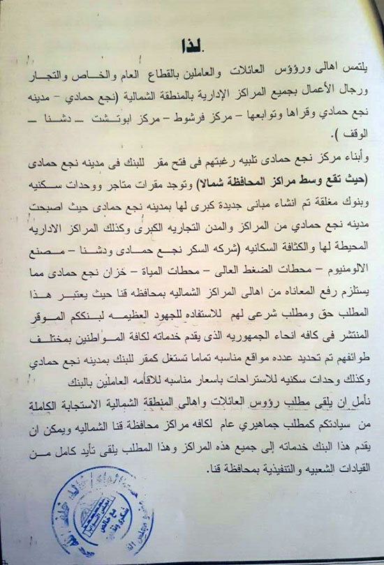 نائب بقنا يطالب بإنشاء فرع لبنك فيصل بنجع حمادى وصدادات لكورنيش النيل (3)