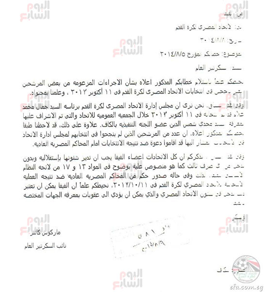 ننشر خطاب التهديد من فيفا لاتحاد الكرة بإيقاف الكرة المصرية (7)