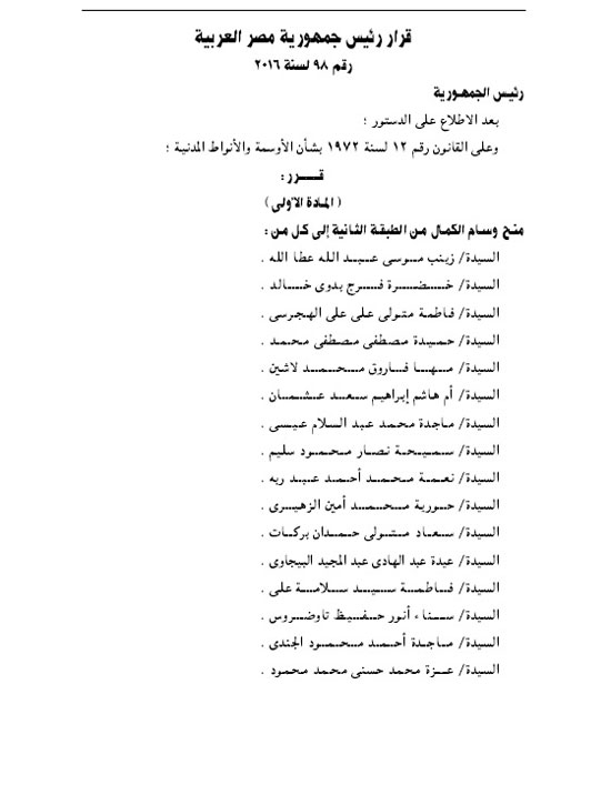 الرئيس السيسى يصدر قرارًا جمهوريًا بمنح الأمهات المثاليات وسام الكمال (1)