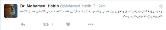 نائب مرشد الإخوان السابقتعاون مصر والسعودية يخدم الأمة الإسلامية والعربية