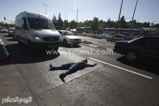 	متظاهر يفترش امام سيارة  -اليوم السابع -5 -2015