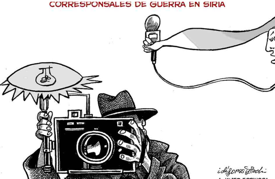 رسم كاريكاتيرى لخابيير إسبيناوزا ومارك مارخيناداس وريكاردو جارثيا فيلانوفا عن الحرب فى سوريا -اليوم السابع -5 -2015
