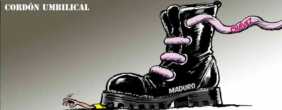 	رسم كاريكاتيرى لحذاء مكتوب عليه مادورو ورباطه مكتوب عليه شافيز وهو يدهس أحد الصحفيين -اليوم السابع -5 -2015