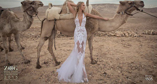صورة لموديل بفستان زفاف شفاف بتصميم عصرى فى لقطة فريدة مع الجمل -اليوم السابع -5 -2015
