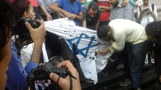 محتجون يحرقون العلم الإسرائيلى على سلالم الصحفيين (2)