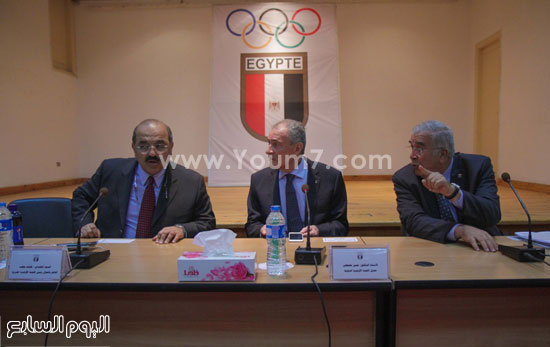  	علاء جبر سكرتير عام الأولمبية مع هشام حطب وحسن مصطفى -اليوم السابع -6 -2015