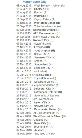 جدول مباريات مانشستر سيتى -اليوم السابع -6 -2015