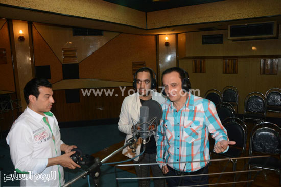 طارق علام وإيهاب توفيق أثناء تسجيل تتر البرنامج -اليوم السابع -6 -2015