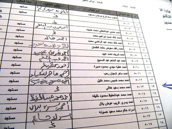 	كشوف حضور وغياب الطلاب مثبت فيها غياب الطالب عن أداء الامتحان  -اليوم السابع -6 -2015