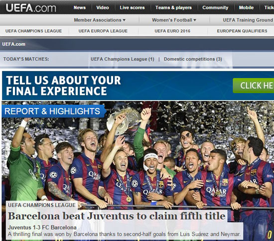 برشلونة يفوز على يوفنتوس ويحقق اللقب الخامس فى دورى أبطال أوروبا. -اليوم السابع -6 -2015