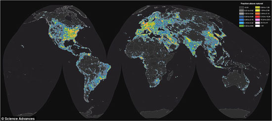 1خريطة صادمة تكشف حجم التلوث الضوئى فى جميع أنحاء العالم (1)