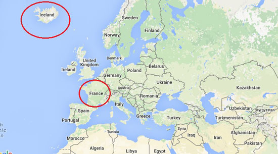 المسافة-بين-فرنسا-وأيسلندا-على-الخريطة