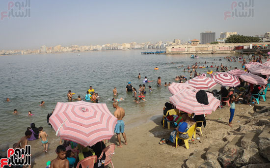 مواطنو الإسكندرية يهربون من الموجة الحارة إلى البحر (1)