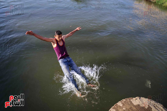 الأطفال يهربون من الحرارة المرتفعة بالاستحمام فى مياه النيل (19)