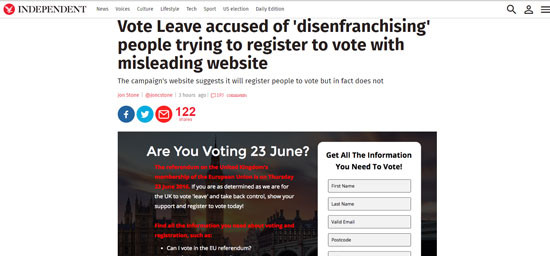 الإندبندنت حملة صوت للمغادرة تخدع البريطانيين قبل استفتاء 23 يونيو