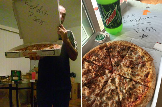رسائل شكر على علبة البيتزا من المحظوظين الذين استقبلوا هديته -اليوم السابع -7 -2015