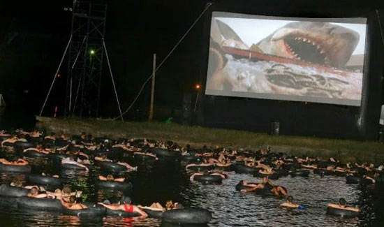  المهوسون بأفلام الرعب يعرضون هجمات القرش فى السينما وهم وسط الماء -اليوم السابع -7 -2015