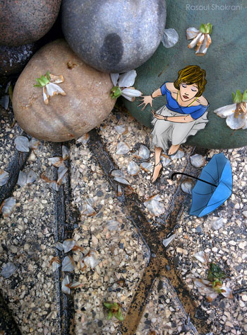 فتاة كرتونية حزينة تجلس على الصخر وكأن قلبها مجروح -اليوم السابع -7 -2015