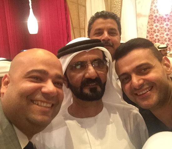  سيلفى رامز جلال ومحمد عبد المتعال وعبد الله أبو الفتوح مع حاكم دبى -اليوم السابع -7 -2015