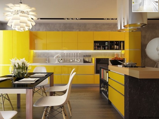 تصميمات عصرية للمطبخ باللون الأصفر 
