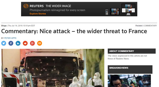 لكاتب بيتر أبس فى مقال له على مدونة رويترز إن الهجمات الإرهابية