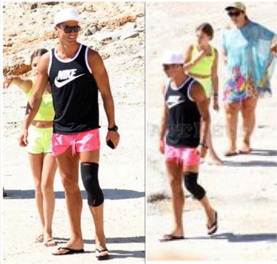 رونالدو يرتدى واقى الركبة أثناء تنزهه فى جزيرة إبيزا