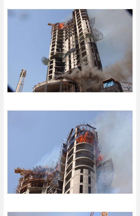 حريق هائل فى مبنيين أحدهما 18 طابقا بالكويت وإصابة 12من رجال الإطفاء