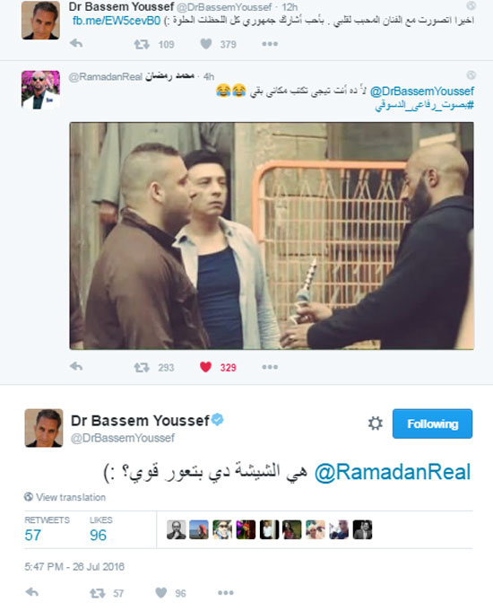 فاصل مناوشات بين باسم يوسف ومحمد رمضان على تويتر  (1)