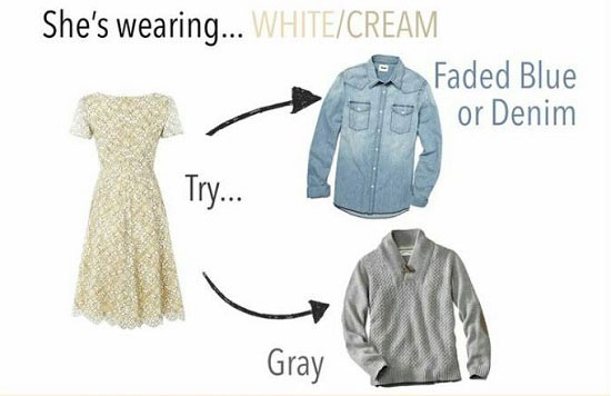 لفستان باللون الأبيض الكريمى يمكن أن يرتدى خطيبك الجينز الفاتح أو الرمادى -اليوم السابع -8 -2015