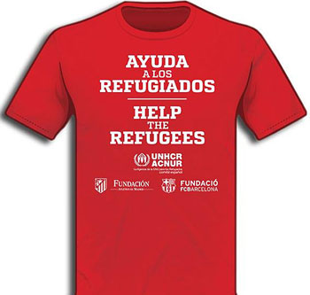  القميص المقرر ارتدائه فى مباراة برشلونة وأتليتيكو مدريد لدعم اللاجئين السوريين -اليوم السابع -9 -2015