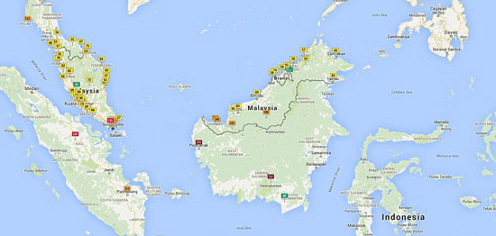 أظهرت الخريطة أن أكبر نسبة تلوث الهواء موجودة بإندونيسيا  -اليوم السابع -9 -2015
