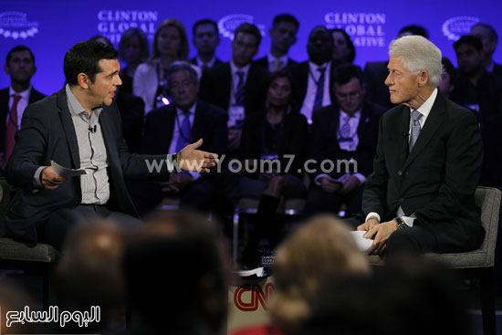 	شارك فى الحوار رئيس وزراء اليونان أليكسيس تسيبراس خلال الاجتماع السنوى لمبادرة كلينتون العالمية فى نيويورك -اليوم السابع -9 -2015